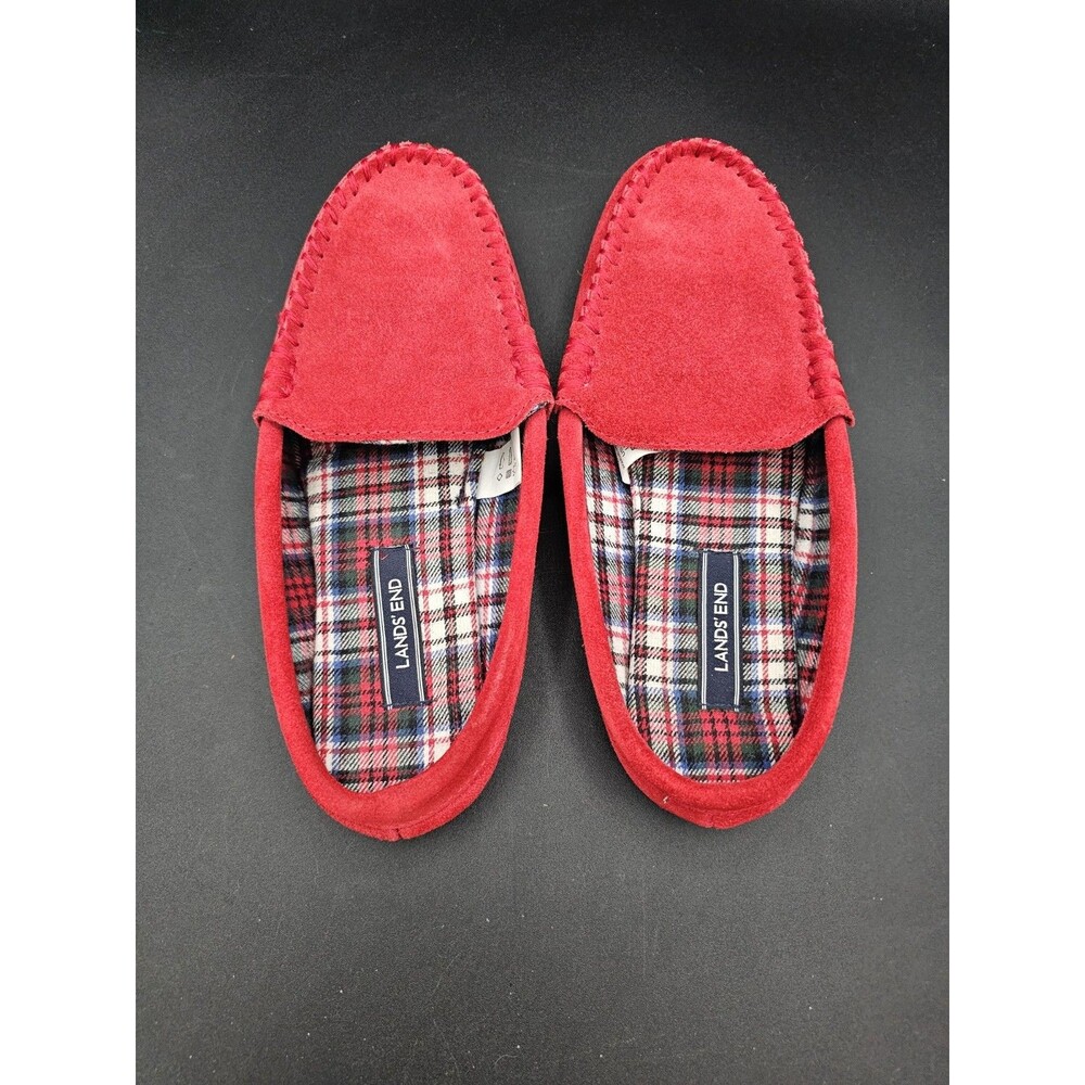 Lands' End 501782 Women’s Flannel Lined Suede Slippers 8M Red Slip On Worn Once